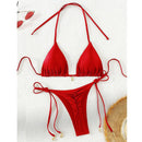 2 Pcs/Set Bikini Set Sexy Bikinis 2025 Bathing Suit Solid Color Halter Neck Strap Thong Women Swimsuit Set for Beach Swimwear