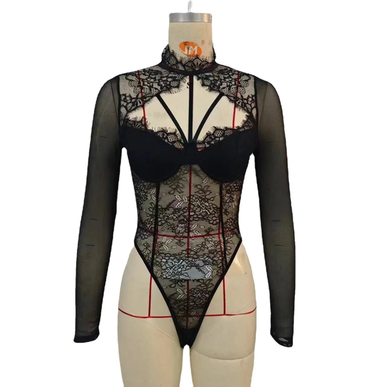 Sexy Inner Wearable European Style Lace Spliced Body Suit Detachable Chest Pad Fashionable Street Women's Shapewear
