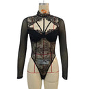 Sexy Inner Wearable European Style Lace Spliced Body Suit Detachable Chest Pad Fashionable Street Women's Shapewear