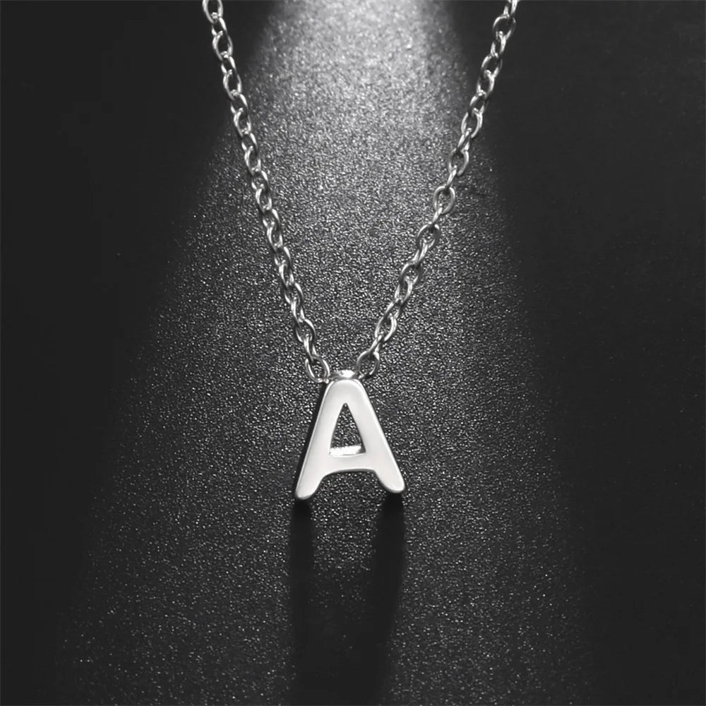 Initial A-Z Letter Necklaces for Women Elegant Chains Choker 26 Alphabet Pendant Necklace Stainless Steel Jewelry collier femme