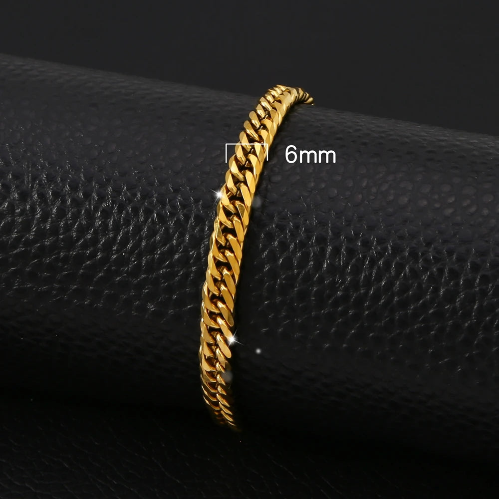 HONGTONG Chunky Miami Curb Chain Bracelet for Men Stainless Steel Cuban Link Chain Wristband Classic Punk Heavy Male Jewelry