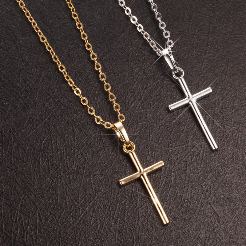 New Crystal Christian Jesus Cross Pendant Necklaces Women Fashion Gold Silver Color Clavicle Chain Necklace Collar Jewelry Gift