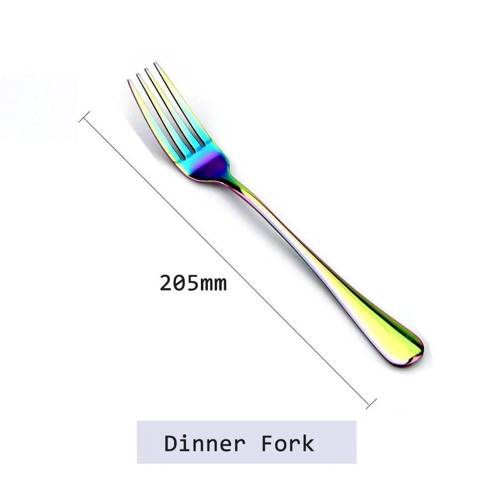 JANKNG Stainless Steel Dinnerware Set Rainbow Colorful Cutlery Dishwasher Safe Dinner Western Tableware Kitchen Accessories
