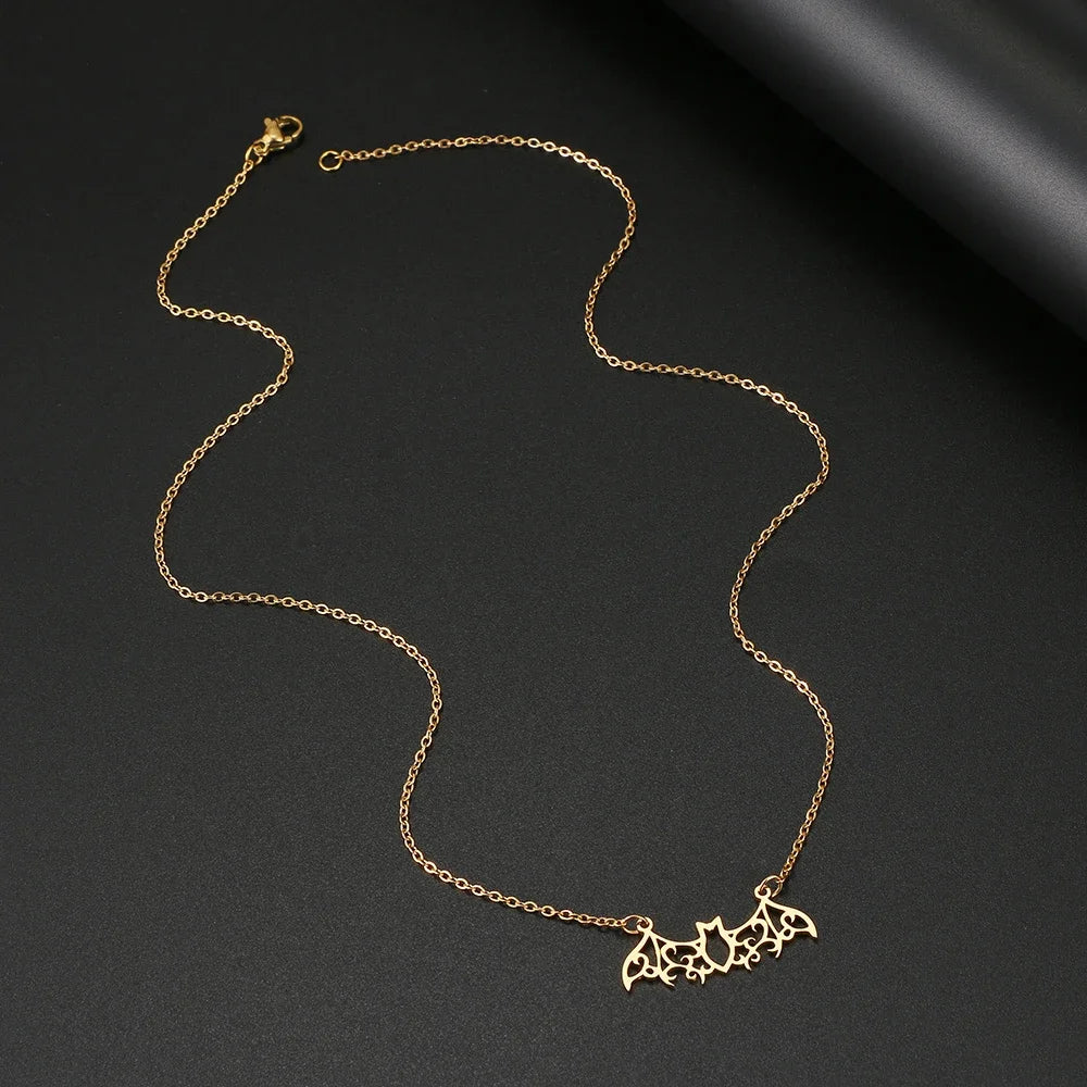 Stainless Steel Necklaces Hollow Bat Gothic Pendant Chain Collar Hip Hop Charm Fashion Necklace For Women Jewelry Party Men Gift