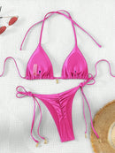 2 Pcs/Set Bikini Set Sexy Bikinis 2025 Bathing Suit Solid Color Halter Neck Strap Thong Women Swimsuit Set for Beach Swimwear