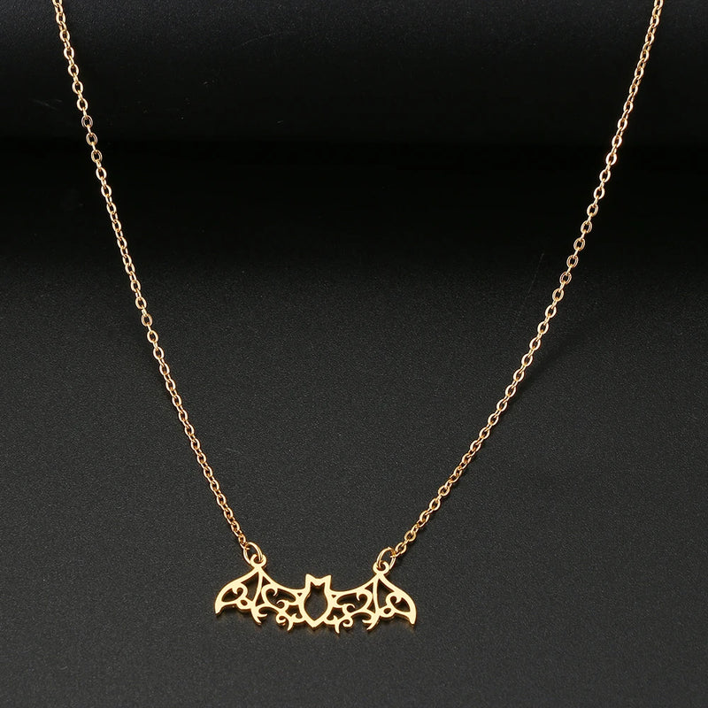 Stainless Steel Necklaces Hollow Bat Gothic Pendant Chain Collar Hip Hop Charm Fashion Necklace For Women Jewelry Party Men Gift