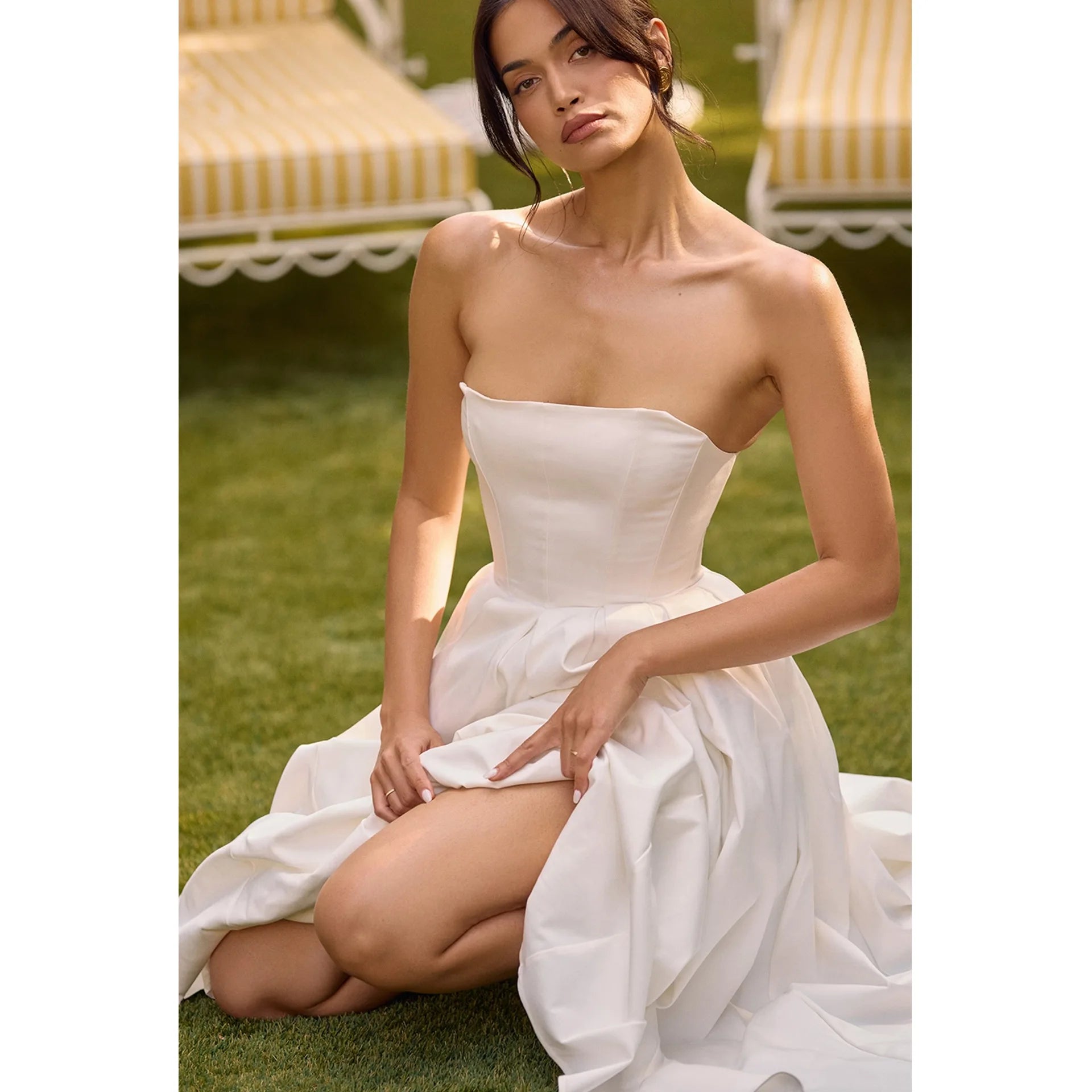 Suninheart Summer Vestidos De Fiesta 2024 New in Elegant Strapless Flare Dress White Sexy Corset Dress Night Party Dresses Women