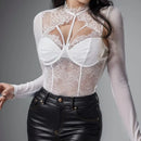 Sexy Inner Wearable European Style Lace Spliced Body Suit Detachable Chest Pad Fashionable Street Women's Shapewear