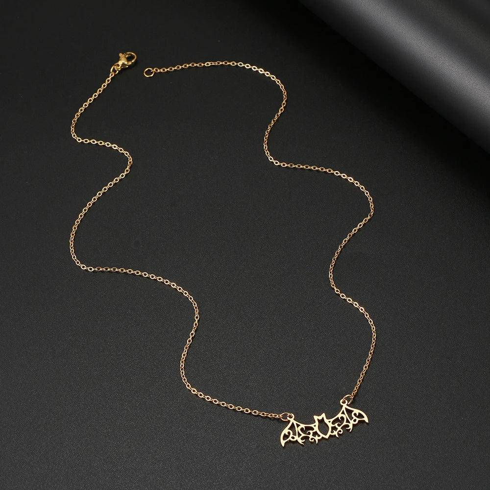 Stainless Steel Necklaces Hollow Bat Gothic Pendant Chain Collar Hip Hop Charm Fashion Necklace For Women Jewelry Party Men Gift