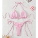 2 Pcs/Set Bikini Set Sexy Bikinis 2025 Bathing Suit Solid Color Halter Neck Strap Thong Women Swimsuit Set for Beach Swimwear