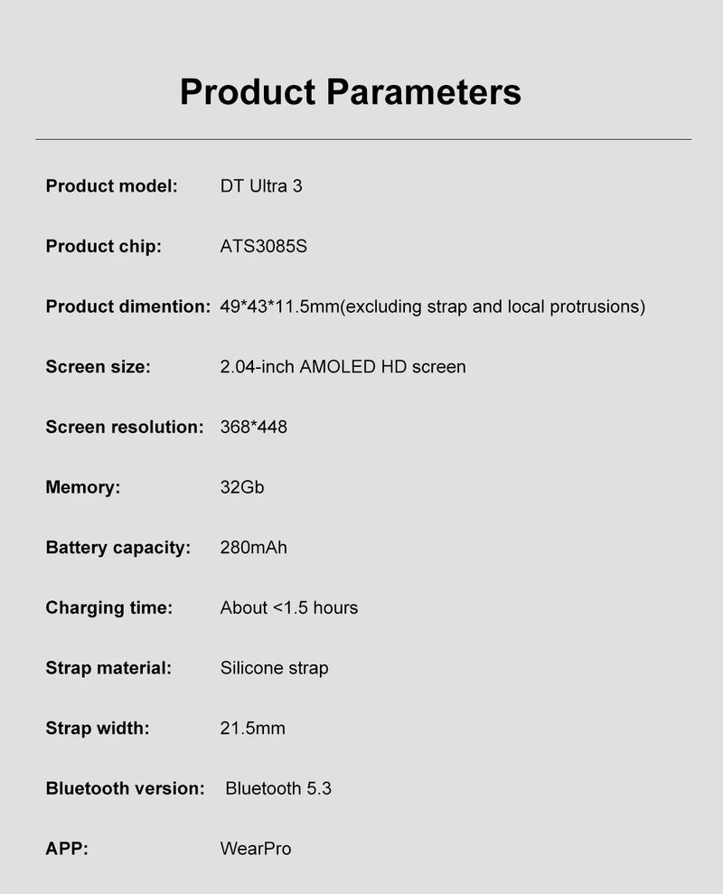 DT Ultra 3 Smartwatch Amoled Screen 4GB MP3 MP4 Player Bluetooth Network Sharing APP Store ChatGPT Smart AI Watch Man Sportwatch