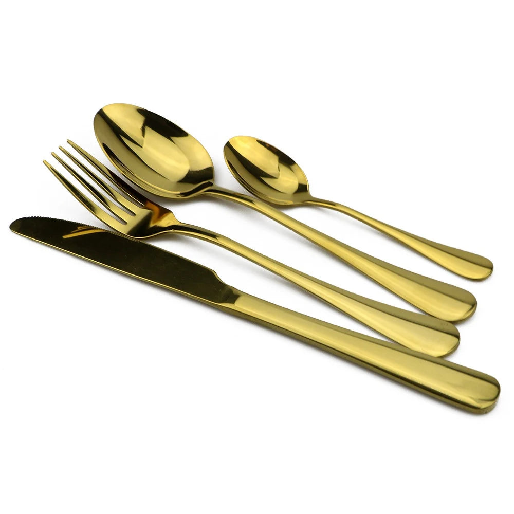 JANKNG Stainless Steel Dinnerware Set Rainbow Colorful Cutlery Dishwasher Safe Dinner Western Tableware Kitchen Accessories