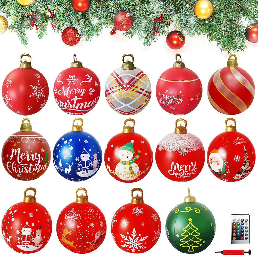 24 Inch Inflatable Christmas Balls Light Up PVC Giant LED Christmas Balloon Snowman Outdoor Inflatable Christmas Decorations