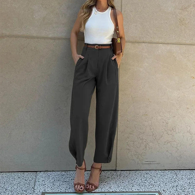 FD1541 Women's Fashionable Elegant Solid Color Loose-Fit High-Waisted Nine-Point Suit Pants New Arrival Spring Autumn 2024