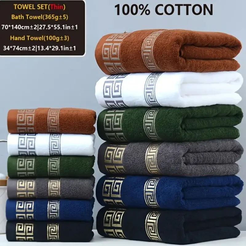 2pcs Black Cotton Towels 34x74cm/70x140cm Embroidered Hotel Bathroom Towels For Adult Quick-Dry Thicken Soft Face Bath Towels