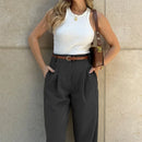 FD1541 Women's Fashionable Elegant Solid Color Loose-Fit High-Waisted Nine-Point Suit Pants New Arrival Spring Autumn 2024