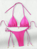 2 Pcs/Set Bikini Set Sexy Bikinis 2025 Bathing Suit Solid Color Halter Neck Strap Thong Women Swimsuit Set for Beach Swimwear