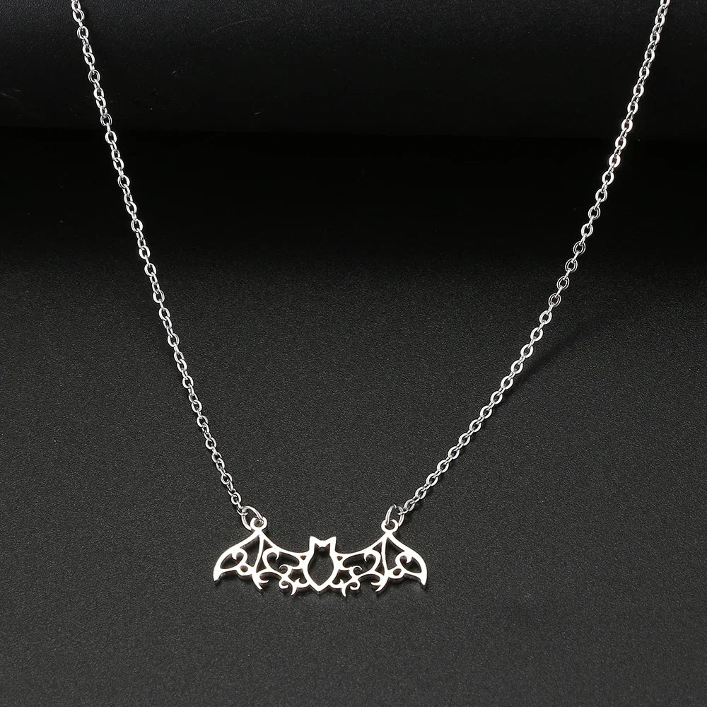 Stainless Steel Necklaces Hollow Bat Gothic Pendant Chain Collar Hip Hop Charm Fashion Necklace For Women Jewelry Party Men Gift