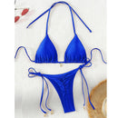 2 Pcs/Set Bikini Set Sexy Bikinis 2025 Bathing Suit Solid Color Halter Neck Strap Thong Women Swimsuit Set for Beach Swimwear