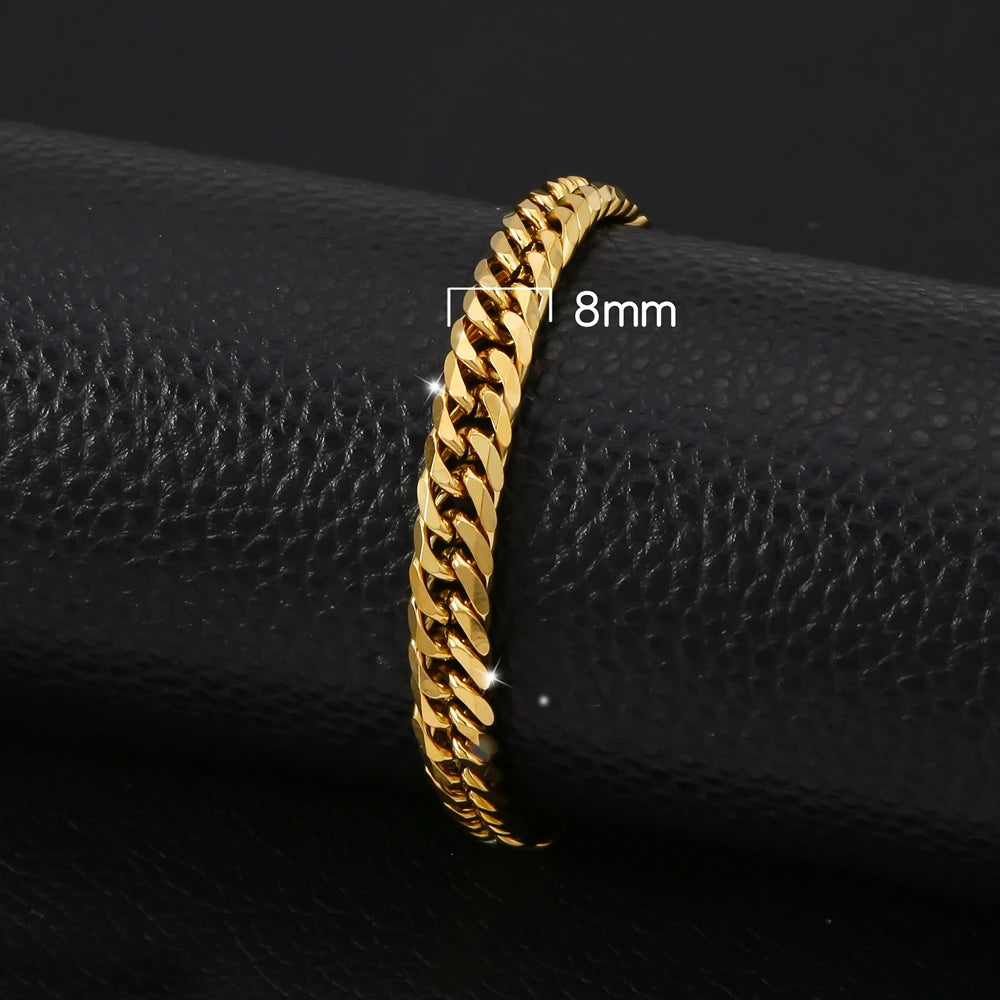 HONGTONG Chunky Miami Curb Chain Bracelet for Men Stainless Steel Cuban Link Chain Wristband Classic Punk Heavy Male Jewelry
