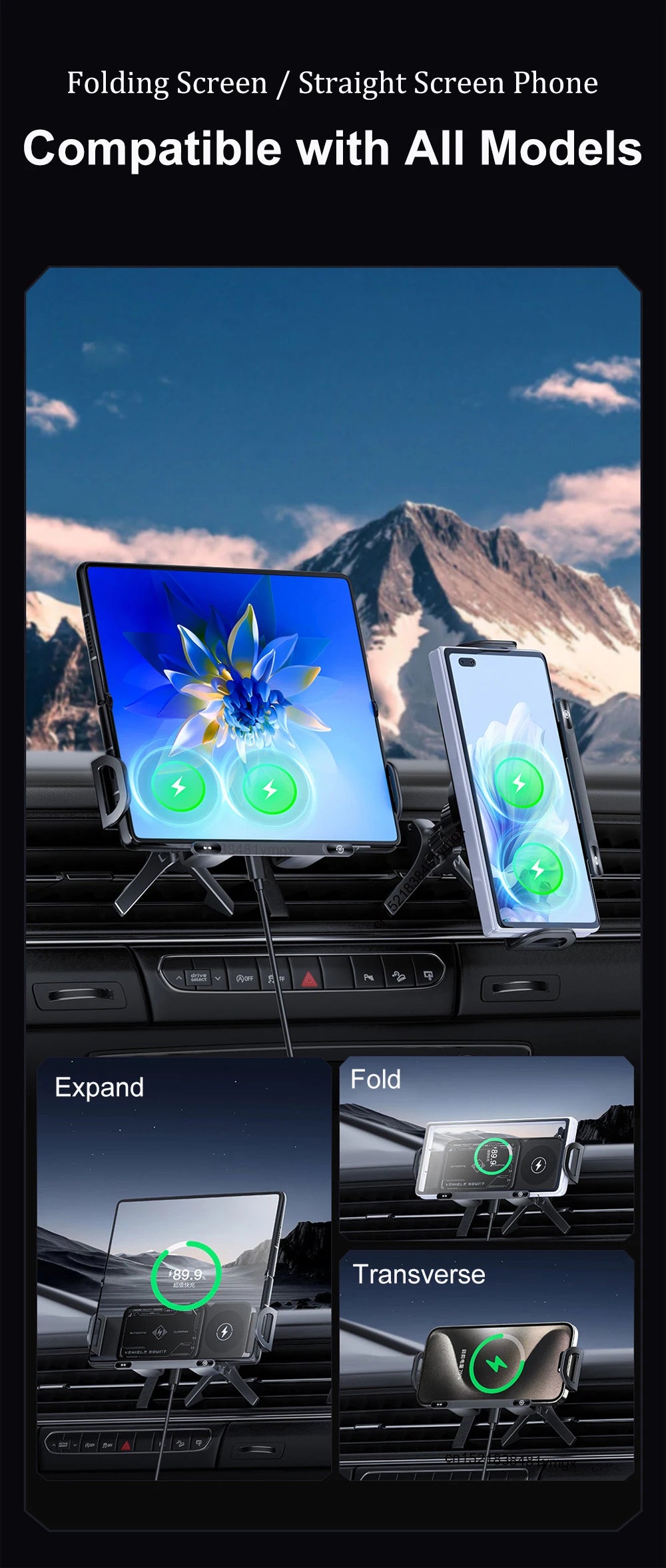 Wireless Charger For Samsung Dual Coil Fold Screen Car Wireless Charger For Samsung Galaxy Z Fold Flip 6 5 4 3 Charging Station