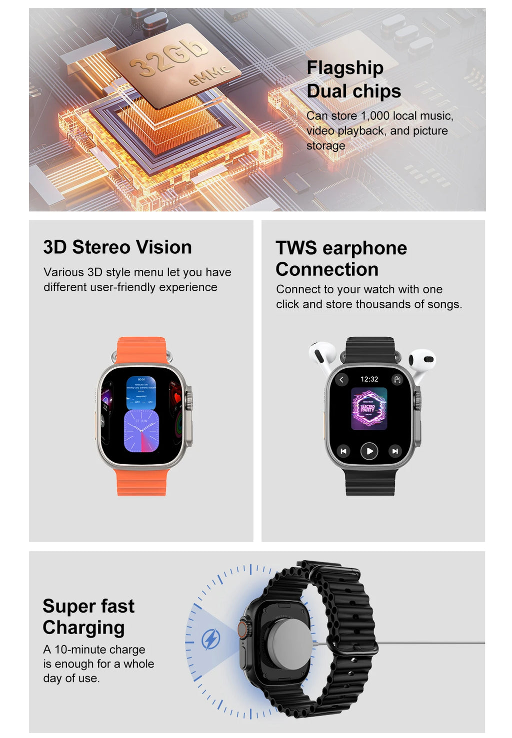 DT Ultra 3 Smartwatch Amoled Screen 4GB MP3 MP4 Player Bluetooth Network Sharing APP Store ChatGPT Smart AI Watch Man Sportwatch