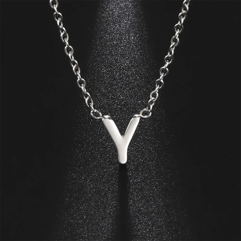 Initial A-Z Letter Necklaces for Women Elegant Chains Choker 26 Alphabet Pendant Necklace Stainless Steel Jewelry collier femme
