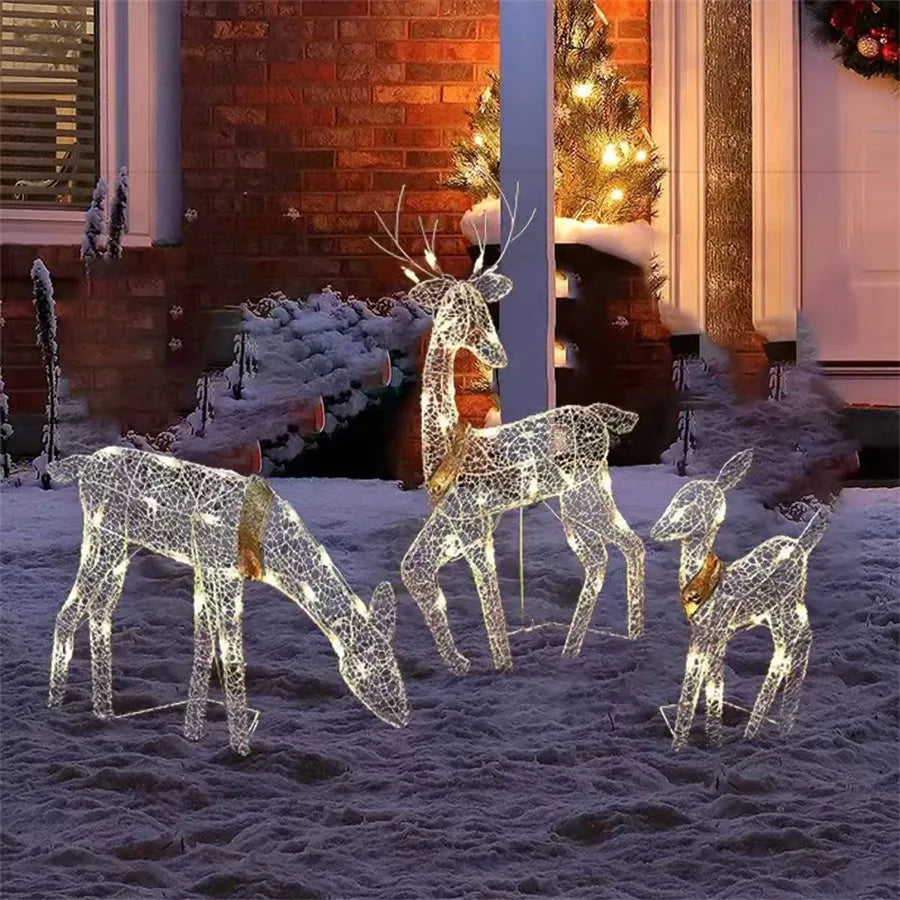 3/1 Piece Iron Elk Christmas Garden Decoration With LED Lights Flashing. Reindeer Christmas Home Outdoor Patio Decoration
