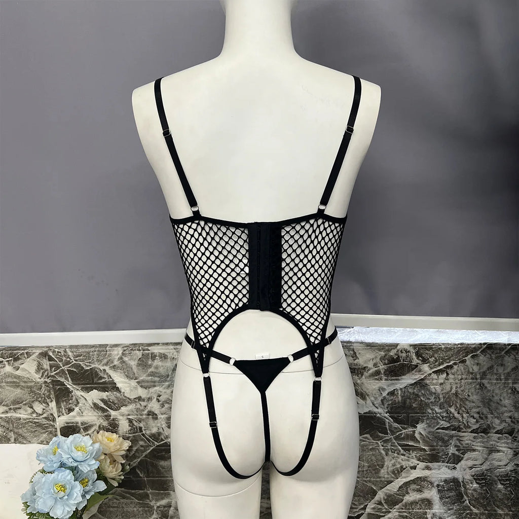 Ellolace Fishnet Erotic Lingerie Ultra Sexy Crotchless Daring Erotic Costume Mesh Transparent Bra Onlyfans Outfits Uncensored