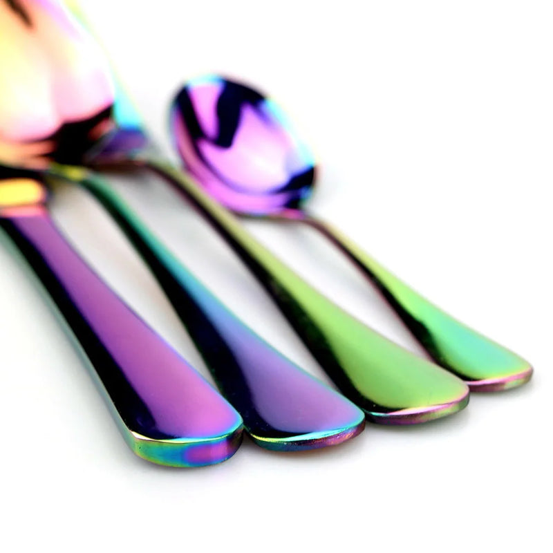 JANKNG Stainless Steel Dinnerware Set Rainbow Colorful Cutlery Dishwasher Safe Dinner Western Tableware Kitchen Accessories