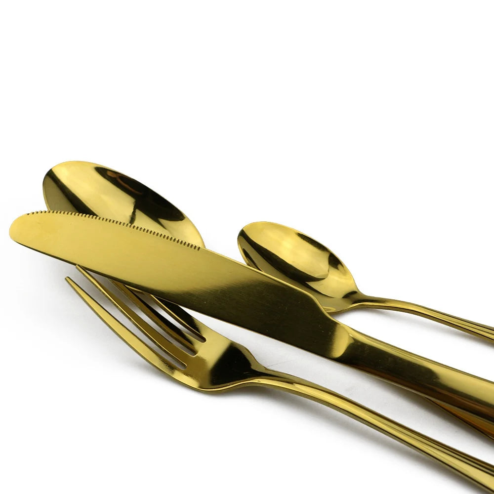 JANKNG Stainless Steel Dinnerware Set Rainbow Colorful Cutlery Dishwasher Safe Dinner Western Tableware Kitchen Accessories