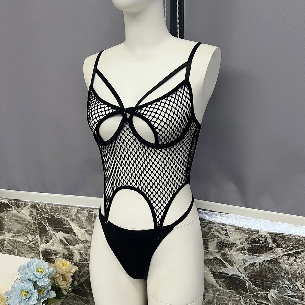 Ellolace Fishnet Erotic Lingerie Ultra Sexy Crotchless Daring Erotic Costume Mesh Transparent Bra Onlyfans Outfits Uncensored