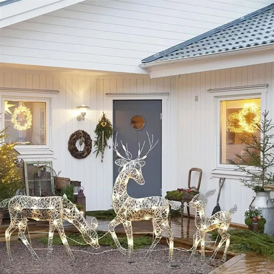 3/1 Piece Iron Elk Christmas Garden Decoration With LED Lights Flashing. Reindeer Christmas Home Outdoor Patio Decoration