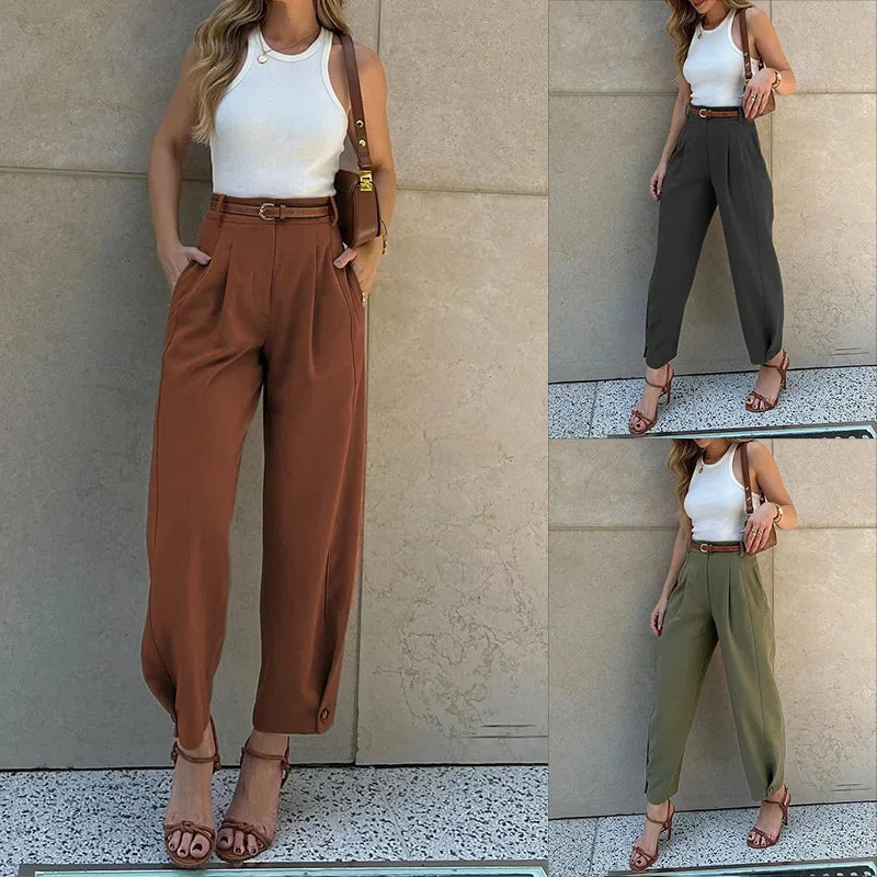 FD1541 Women's Fashionable Elegant Solid Color Loose-Fit High-Waisted Nine-Point Suit Pants New Arrival Spring Autumn 2024