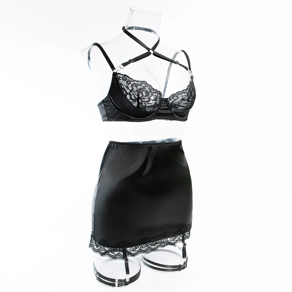 Ellolace Lace Lingeries Sexy Hot Halter Bra Heart g-String Thongs Sissy Erotic Garter Ensemble Exotic Sets Romantic Underwear