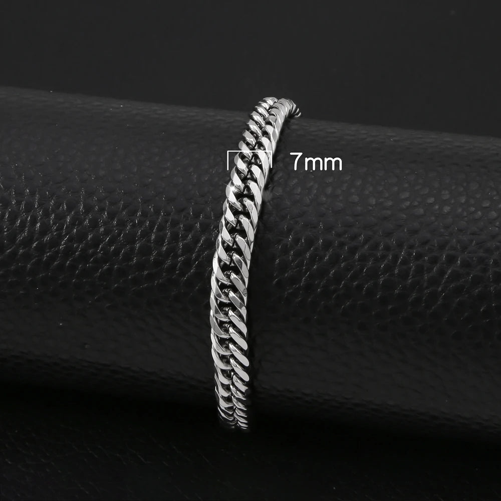 HONGTONG Chunky Miami Curb Chain Bracelet for Men Stainless Steel Cuban Link Chain Wristband Classic Punk Heavy Male Jewelry