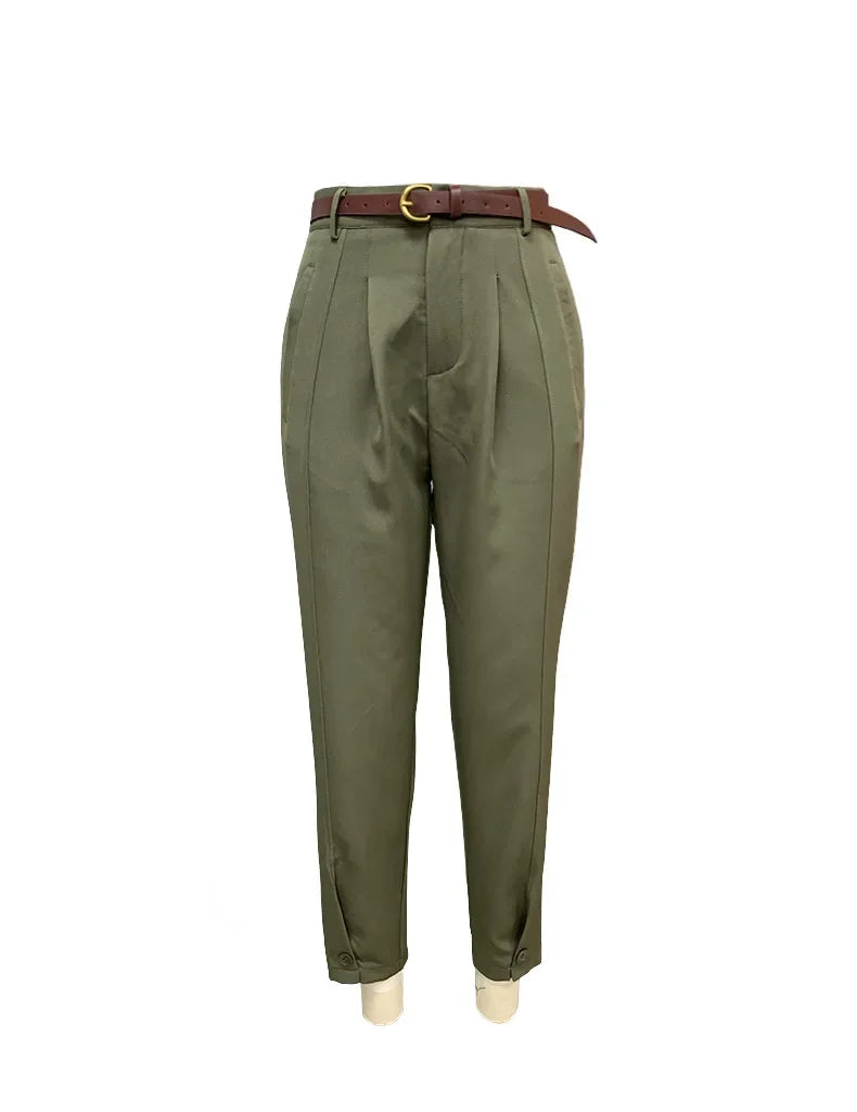 FD1541 Women's Fashionable Elegant Solid Color Loose-Fit High-Waisted Nine-Point Suit Pants New Arrival Spring Autumn 2024