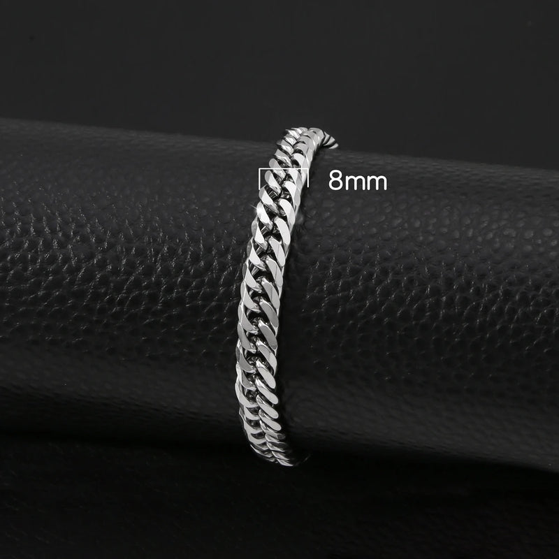 HONGTONG Chunky Miami Curb Chain Bracelet for Men Stainless Steel Cuban Link Chain Wristband Classic Punk Heavy Male Jewelry