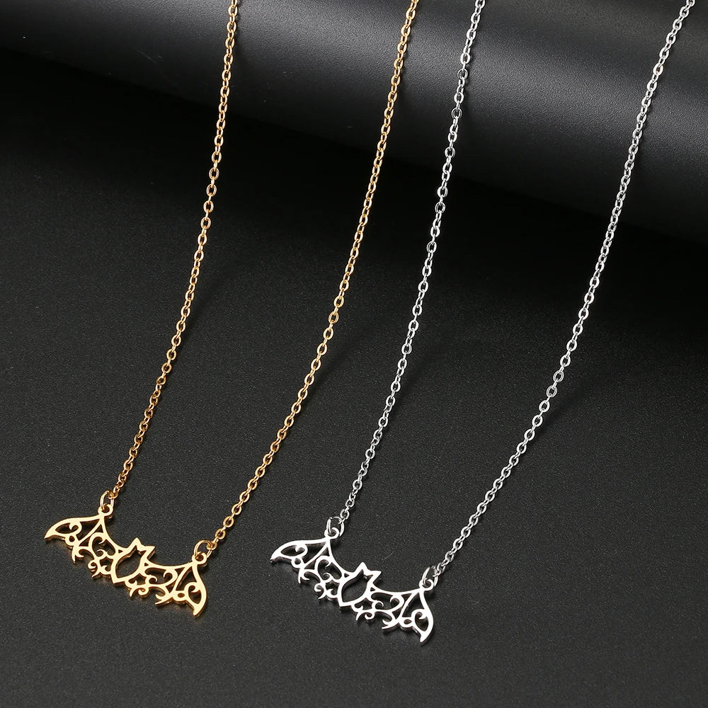 Stainless Steel Necklaces Hollow Bat Gothic Pendant Chain Collar Hip Hop Charm Fashion Necklace For Women Jewelry Party Men Gift