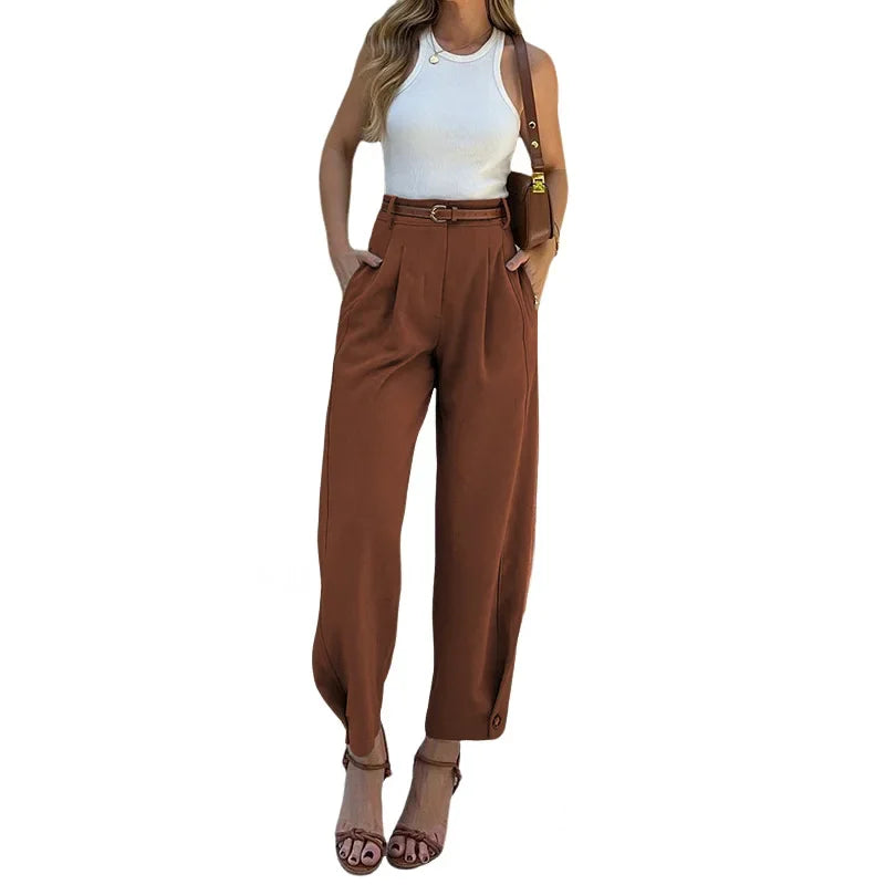 FD1541 Women's Fashionable Elegant Solid Color Loose-Fit High-Waisted Nine-Point Suit Pants New Arrival Spring Autumn 2024