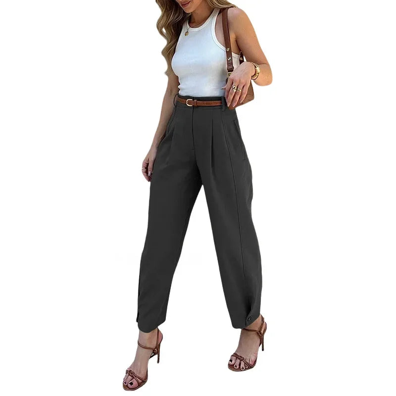 FD1541 Women's Fashionable Elegant Solid Color Loose-Fit High-Waisted Nine-Point Suit Pants New Arrival Spring Autumn 2024