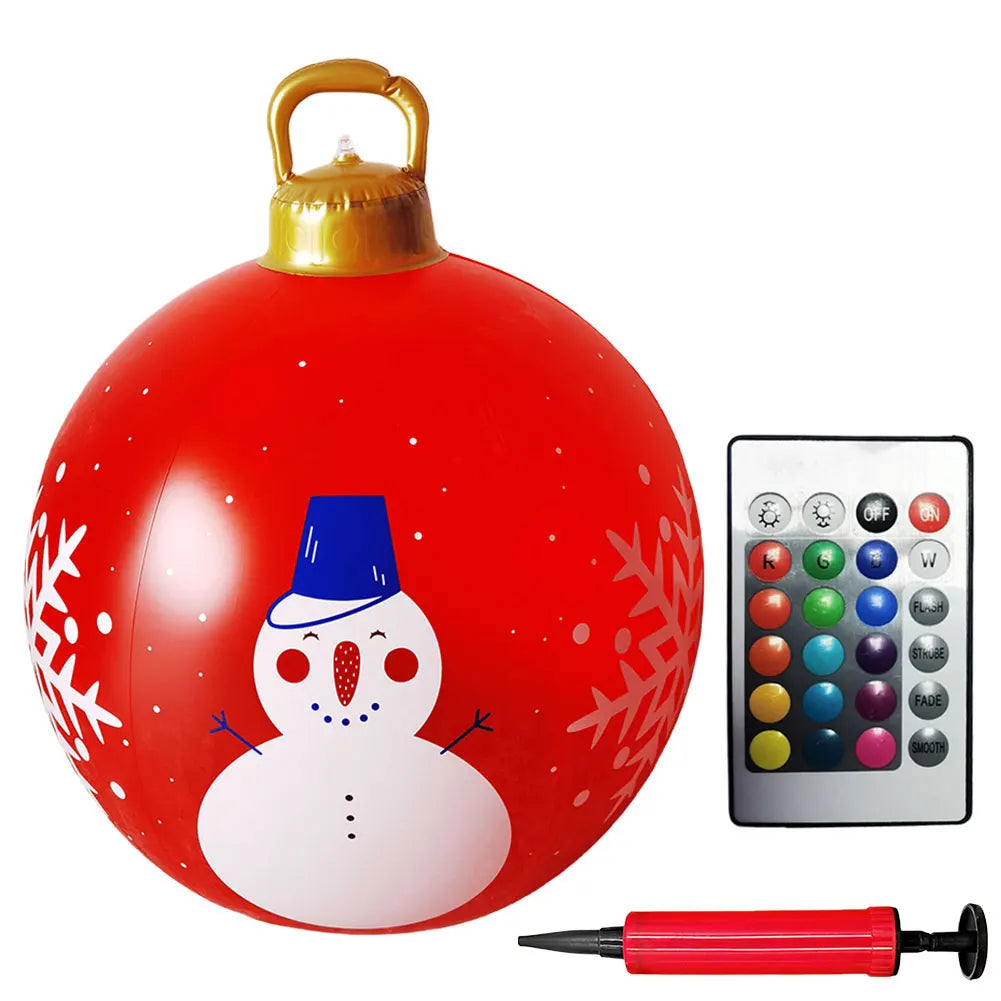 24 Inch Inflatable Christmas Balls Light Up PVC Giant LED Christmas Balloon Snowman Outdoor Inflatable Christmas Decorations