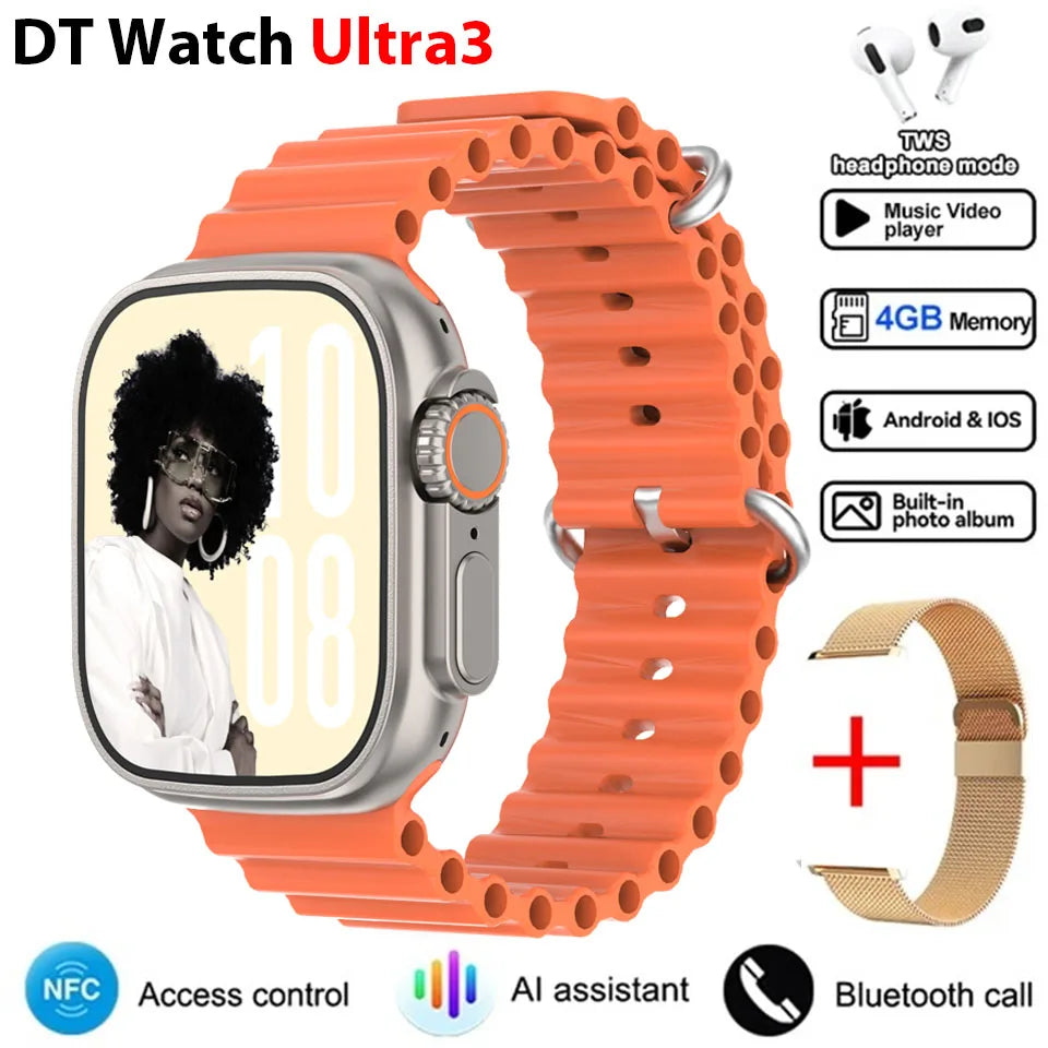 DT Ultra 3 Smartwatch Amoled Screen 4GB MP3 MP4 Player Bluetooth Network Sharing APP Store ChatGPT Smart AI Watch Man Sportwatch