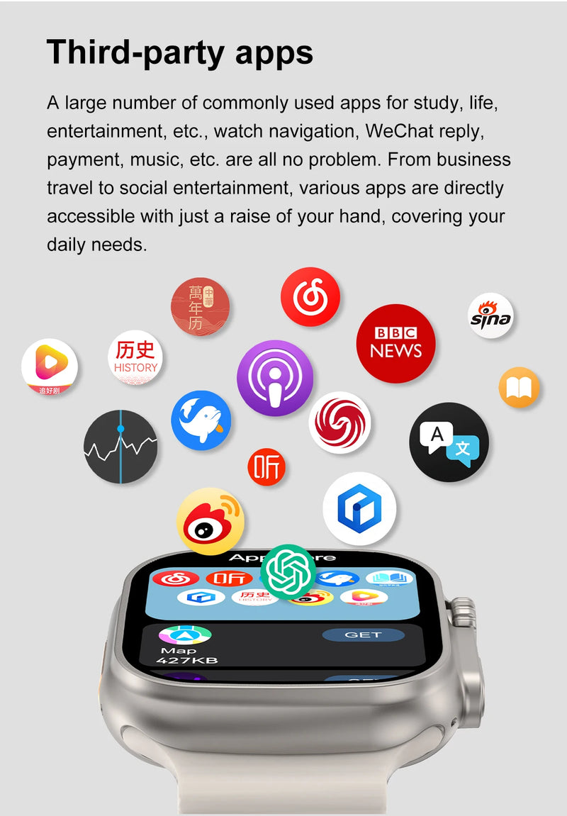 DT Ultra 3 Smartwatch Amoled Screen 4GB MP3 MP4 Player Bluetooth Network Sharing APP Store ChatGPT Smart AI Watch Man Sportwatch