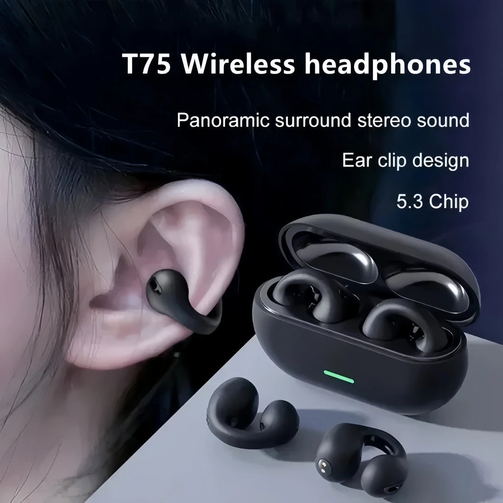 New Bluetooth wireless headphones 5.3 Ear clip-on ear music cancelling HD headphones called sports gaming headphones