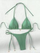 2 Pcs/Set Bikini Set Sexy Bikinis 2025 Bathing Suit Solid Color Halter Neck Strap Thong Women Swimsuit Set for Beach Swimwear