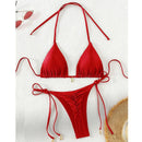 2 Pcs/Set Bikini Set Sexy Bikinis 2025 Bathing Suit Solid Color Halter Neck Strap Thong Women Swimsuit Set for Beach Swimwear