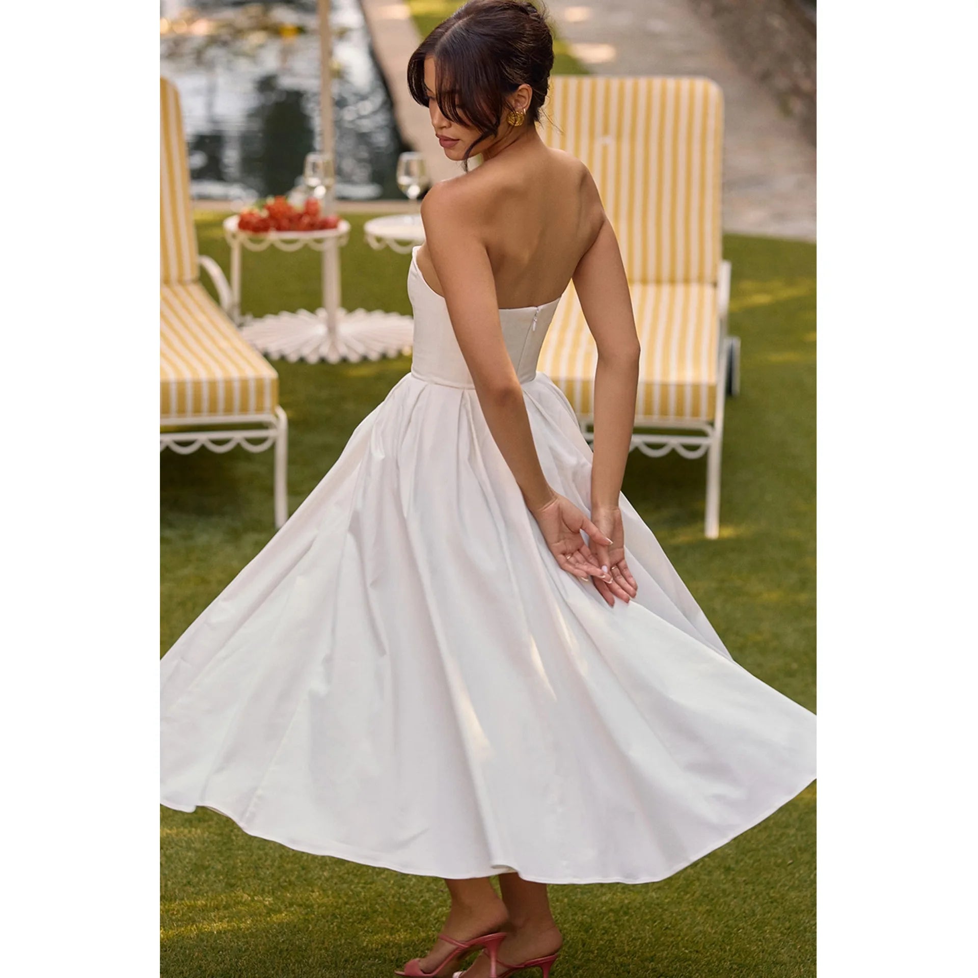 Suninheart Summer Vestidos De Fiesta 2024 New in Elegant Strapless Flare Dress White Sexy Corset Dress Night Party Dresses Women