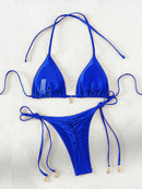 2 Pcs/Set Bikini Set Sexy Bikinis 2025 Bathing Suit Solid Color Halter Neck Strap Thong Women Swimsuit Set for Beach Swimwear