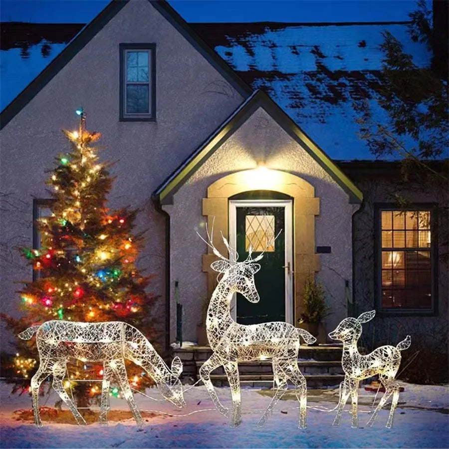 3/1 Piece Iron Elk Christmas Garden Decoration With LED Lights Flashing. Reindeer Christmas Home Outdoor Patio Decoration